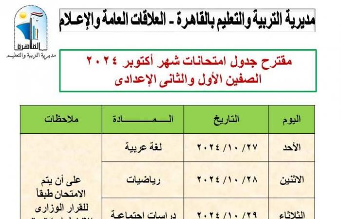 "تعليم
      القاهرة"
      تعلن
      جداول
      اختبارات
      شهر
      أكتوبر . المساء الاخباري