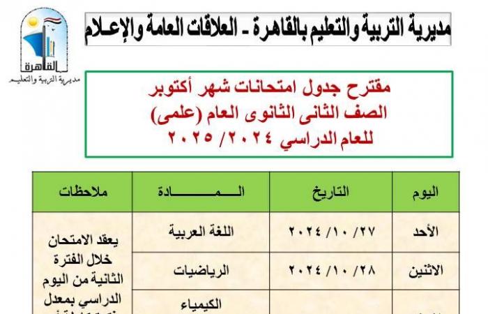 "تعليم
      القاهرة"
      تعلن
      جداول
      اختبارات
      شهر
      أكتوبر . المساء الاخباري