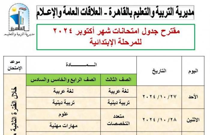 "تعليم
      القاهرة"
      تعلن
      جداول
      اختبارات
      شهر
      أكتوبر . المساء الاخباري