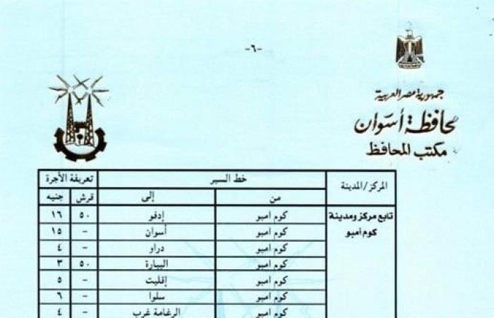 ننشر
      تعريفة
      أجرة
      سيارات
      السيرفيس
      بخطوط
      السير
      بمحافظة
      أسوان
      ..
      شاهد .. بوابة المساء الاخباري