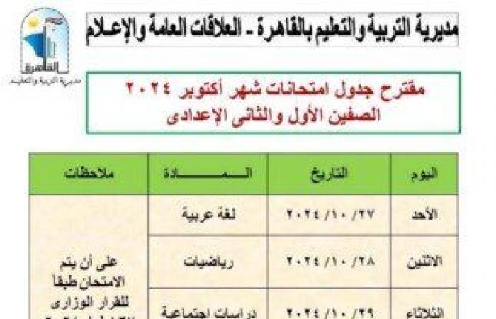 جدول
      امتحانات
      شهر
      أكتوبر
      2024
      لجميع
      صفوف
      النقل
      بكافة
      المراحل
      التعليمية - بوابة المساء الاخباري