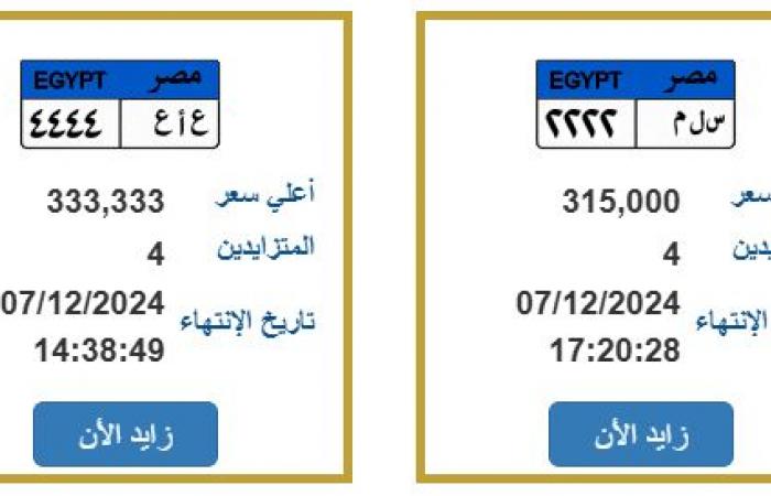 رقم 1 و2222 .. مزاد جديد للوحات معدنية مميزة | تفاصيل وأسعار .. بوابة المساء الاخباري