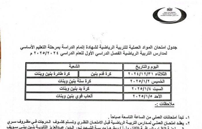 مواعيد
      امتحانات
      الفصل
      الدراسي
      الأول
      2025
      لجميع
      المراحل
      ببنى
      سويف - بوابة المساء الاخباري