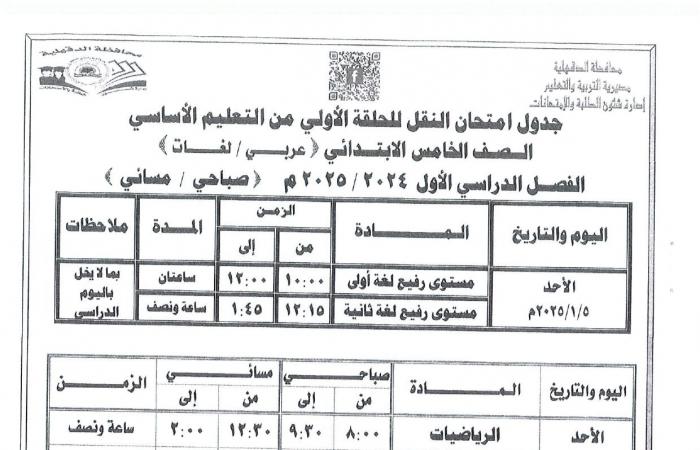 جدول امتحانات نصف العام 2025 الصف الخامس الابتدائي | تفاصيل عاجلة الآن .. بوابة المساء الاخباري