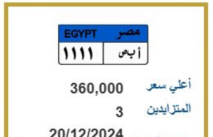ن م ر 7 .. لوحة معدنية مميزة تجاوز سعرها 2 مليون جنيه | تفاصيل .. بوابة المساء الاخباري