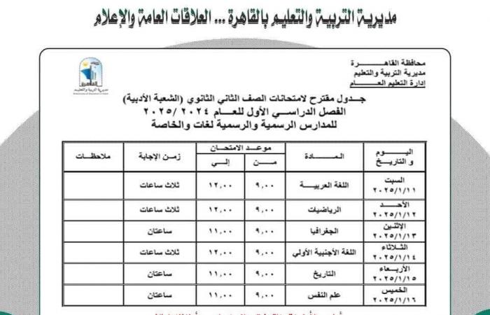 جدول امتحانات نصف العام 2025 محافظة القاهرة |خبر عاجل لجميع الصفوف الآن .. بوابة المساء الاخباري