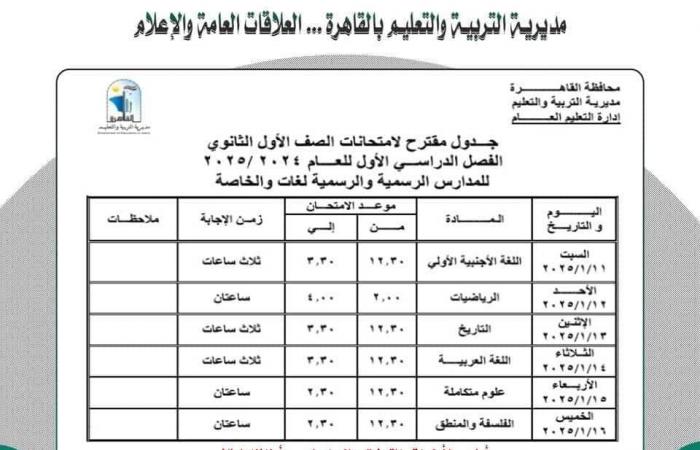 جدول امتحانات نصف العام 2025 محافظة القاهرة |خبر عاجل لجميع الصفوف الآن .. بوابة المساء الاخباري