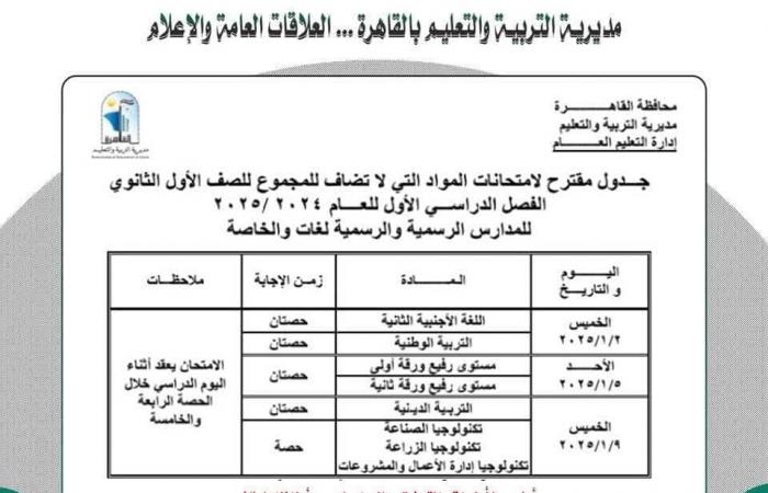 جدول امتحانات نصف العام 2025 محافظة القاهرة |خبر عاجل لجميع الصفوف الآن .. بوابة المساء الاخباري