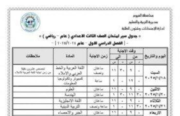 استعدادات
      وطوارئ
      في
      البيوت..
      جدول
      امتحانات
      الصف
      الثالث
      الإعدادي - بوابة المساء الاخباري