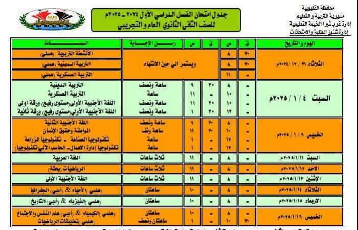 جدول امتحانات نصف العام 2025 الصفين الأول والثاني الثانوي جميع المحافظات |تفاصيل وصور .. بوابة المساء الاخباري