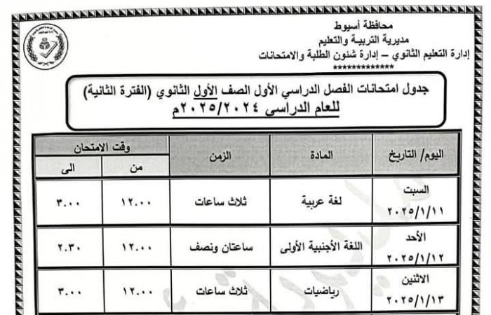 جدول امتحانات نصف العام 2025 الصفين الأول والثاني الثانوي جميع المحافظات |تفاصيل وصور .. بوابة المساء الاخباري