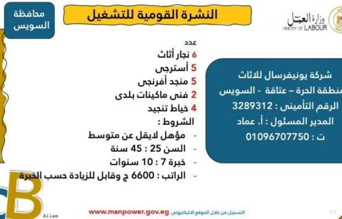 وزارة
      العمل
      تعلن
      عن
      3215
      فرصة
      عمل
      جديدة
      للشباب
      في
      8
      محافظات
      |
      الشروط
      وخطوات
      التقديم - بوابة المساء الاخباري