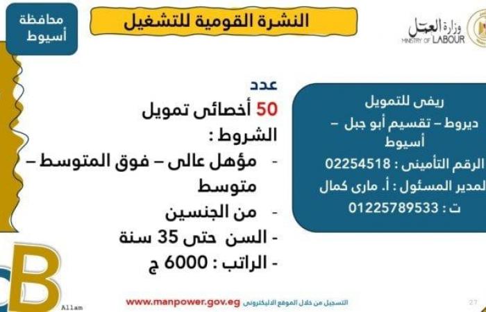 وزارة
      العمل
      تعلن
      عن
      3215
      فرصة
      عمل
      جديدة
      للشباب
      في
      8
      محافظات
      |
      الشروط
      وخطوات
      التقديم - بوابة المساء الاخباري