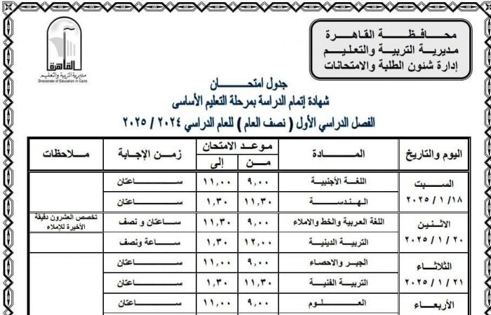 بدء جدول امتحانات الصف الثالث الإعدادي 18 يناير بجميع المحافظات .. بوابة المساء الاخباري