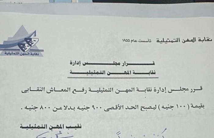 100 جنيه زيادة.. أشرف زكي يرفع المعاش النقابي لأعضاء المهن التمثيلية .. بوابة المساء الاخباري