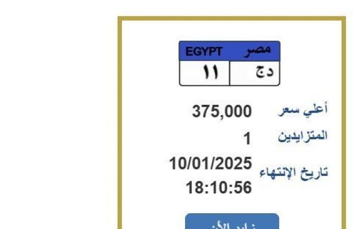 سعرها
      وصل
      375
      ألف
      جنيه..
      خطوات
      التزايد
      على
      لوحة
      سيارة
      مميزة
      (رابط) - بوابة المساء الاخباري