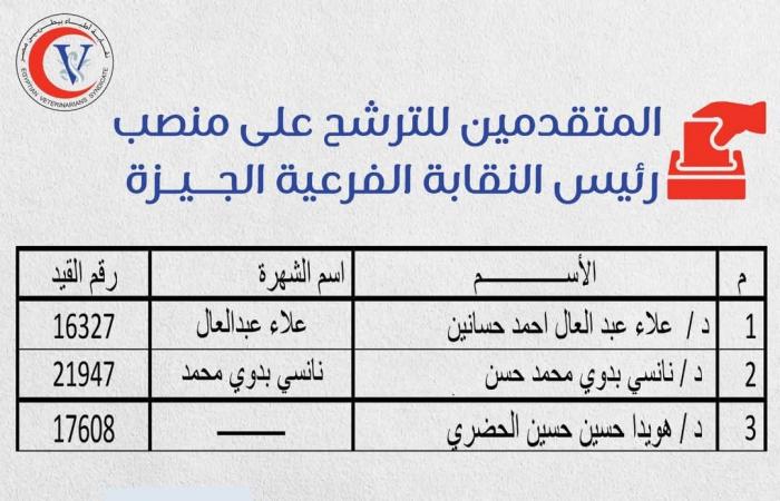 بالأسماء.. البيطريين تعتمد الكشوف النهائية لمرشحي مجالس القاهرة والجيزة .. بوابة المساء الاخباري